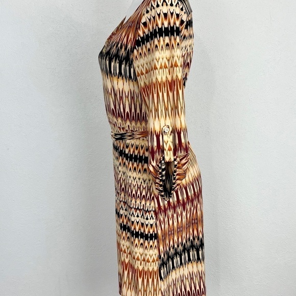 Tacera Black Rust and Maroon Midi Dress V Neck Gold Zipper Size M - Picture 3 of 8